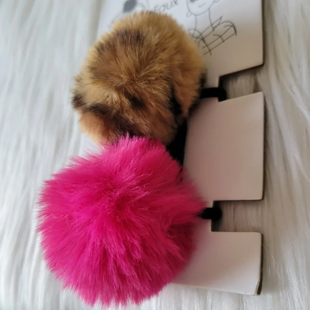 Surell Faux Fur Pom Pom Hair Ties